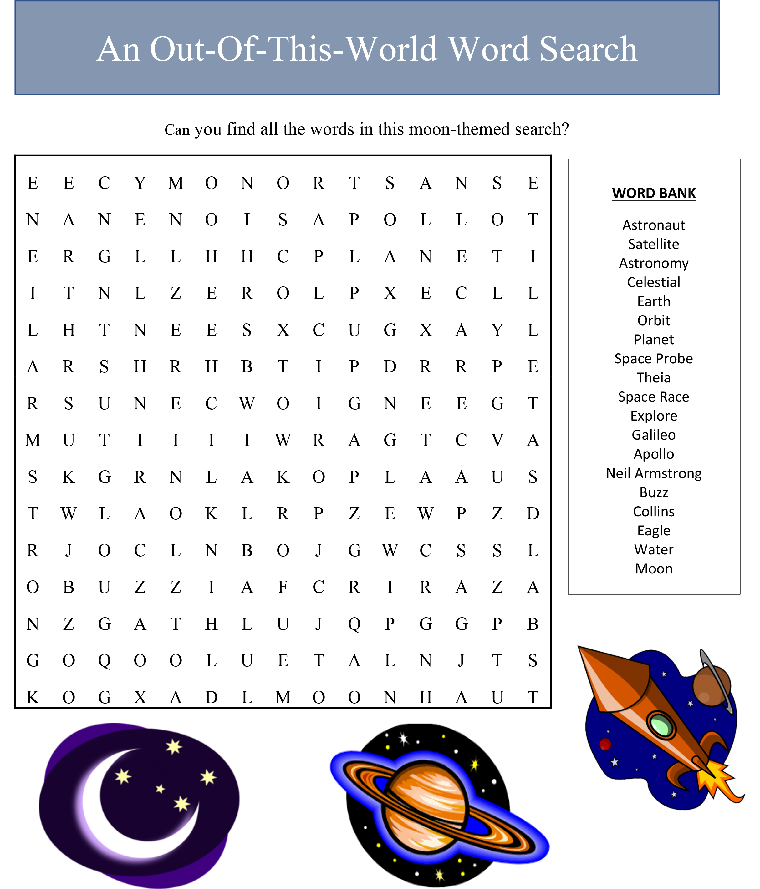 Moon Word Search The Hole In The Wall Gang Camp